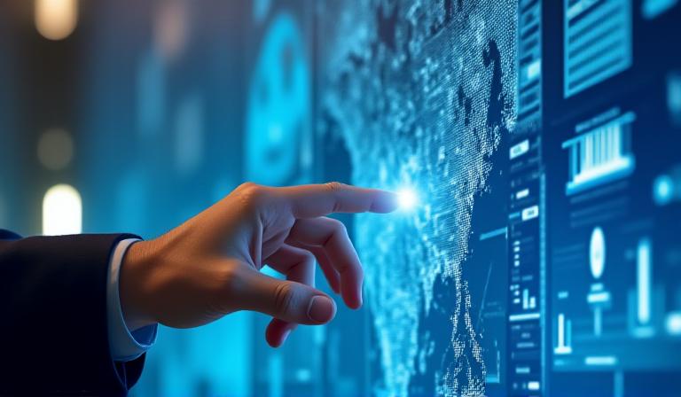 Analyst betrachtet maritime Daten auf einem modernen Dashboard